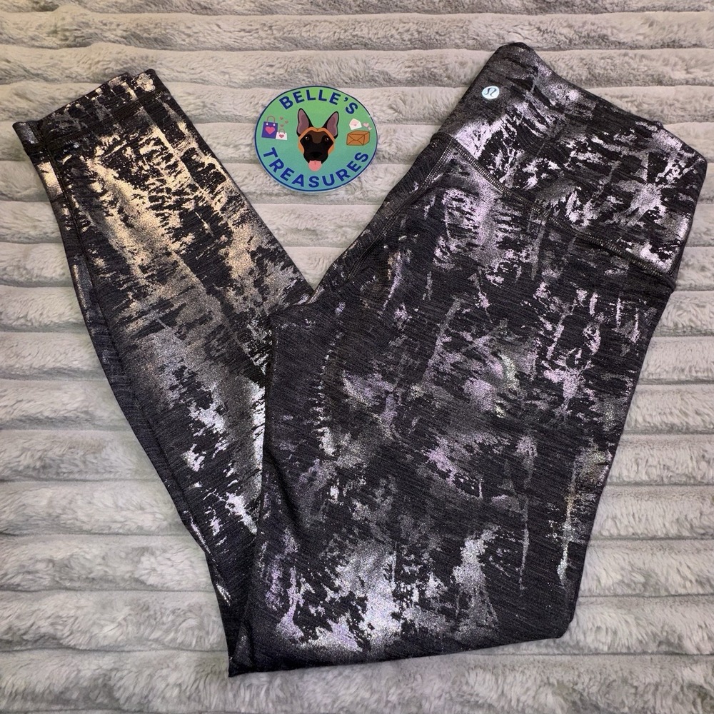 Lululemon Women's 10 Wunder Under Silver Brindle Foil Ankle Legging Yoga Hi-Rise